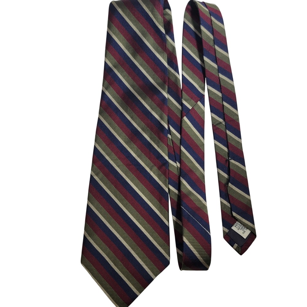 Vintage GAP Repp Silk Regimental Striped Tie Made in USA Burgundy Green Navy - Picture 3 of 10